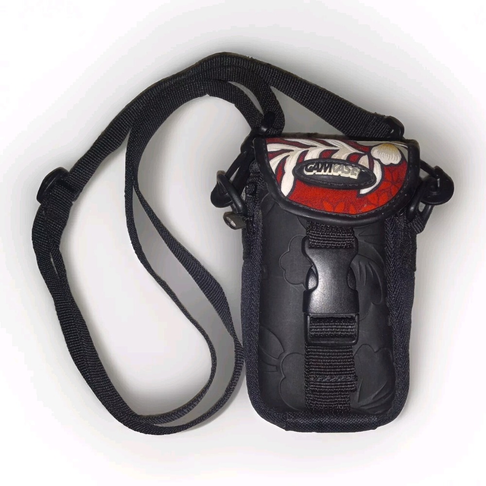 SoundKase CamKase Camera Case, Black With Red Hibiscus, Accessory Pockets Strap